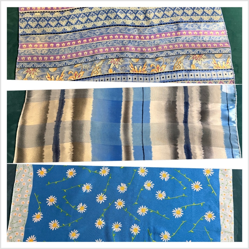 Vintage 3 Piece Scarf Lot Floral Stripes Blue‎ Gray Abstract Geometric Italy